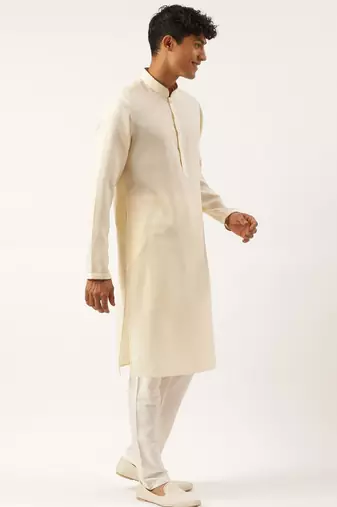 Old rose cotton jacquard jacket with cotton kurta