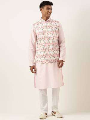 Pink tiedye cotton jacket with pink cotton kurta 1