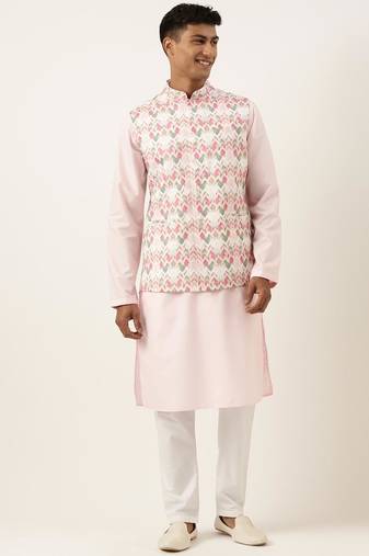 Pink tiedye cotton jacket with pink cotton kurta