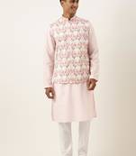 Pink tiedye cotton jacket with pink cotton kurta