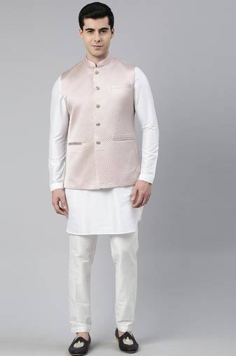 Geometric textured premium jacket with short printed kurta