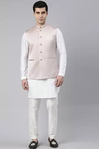 Geometric textured premium jacket with short printed kurta