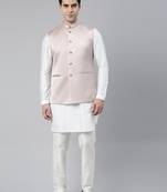 Geometric textured premium jacket with short printed kurta