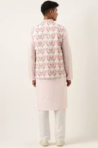 Pink tiedye cotton jacket with pink cotton kurta