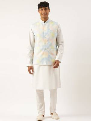 Multicolor tiedye cotton jacket with yellow self design premium cotton kurta 1