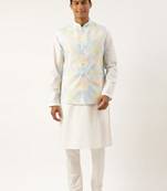Multicolor tiedye cotton jacket with yellow self design premium cotton kurta