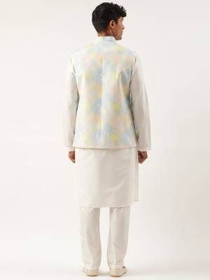 Multicolor tiedye cotton jacket with yellow self design premium cotton kurta 2