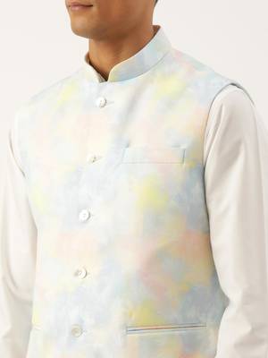 Multicolor tiedye cotton jacket with yellow self design premium cotton kurta 4