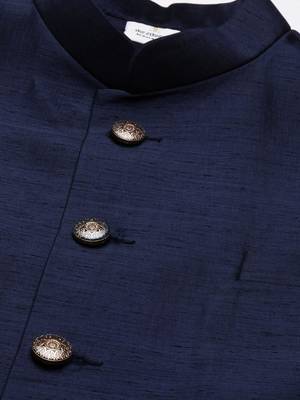 Navy silk jacket with printed kurta set 2