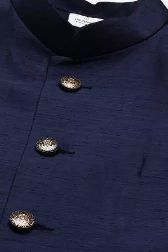 Navy silk jacket with printed kurta set