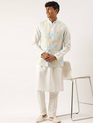 Multicolor tiedye cotton jacket with yellow self design premium cotton kurta 5