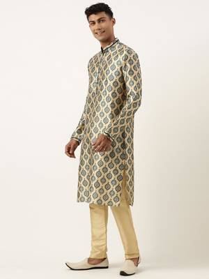 Navy silk jacket with printed kurta set 3