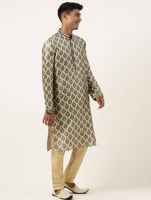 Navy silk jacket with printed kurta set 4