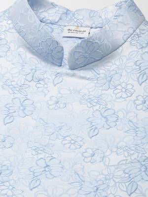 Powder blue jacquard jacket w blue cotton kurta 2
