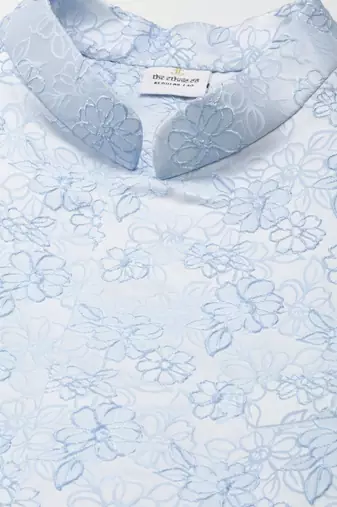 Powder blue jacquard jacket w blue cotton kurta