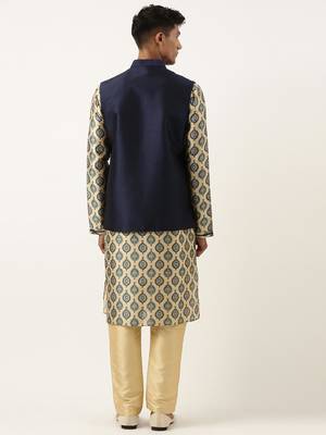 Navy silk jacket with printed kurta set 5