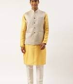 mustard geometric premium textured jacket with mustard kurta