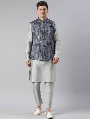Grey jacquard jacket with grey kurta 1