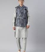 Grey jacquard jacket with grey kurta