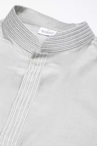 Grey jacquard jacket with grey kurta
