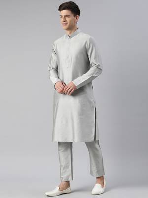 Grey jacquard jacket with grey kurta 4