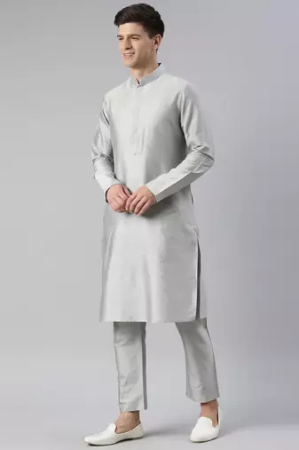 Grey jacquard jacket with grey kurta
