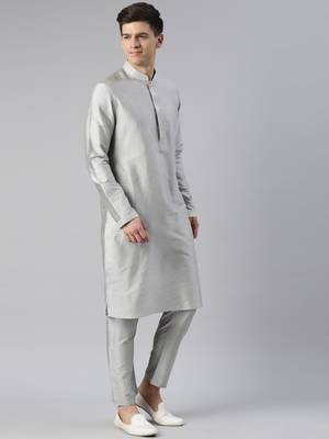 Grey jacquard jacket with grey kurta 5