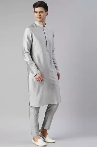 Grey jacquard jacket with grey kurta