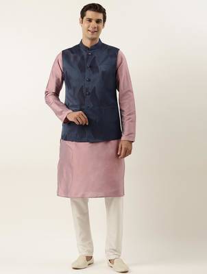 Navy pink jacquard jacket with pink kurta 1