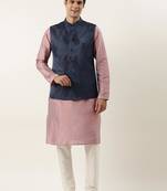 Navy pink jacquard jacket with pink kurta