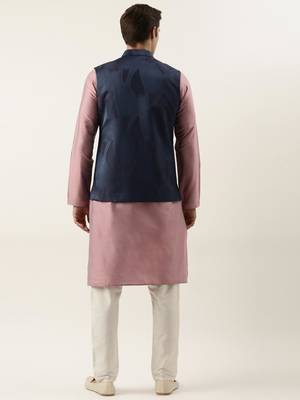 Navy pink jacquard jacket with pink kurta 4