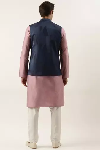 Navy pink jacquard jacket with pink kurta