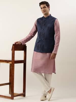 Navy pink jacquard jacket with pink kurta 5