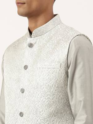 Steel grey jacquard jacket with  grey kurta 3