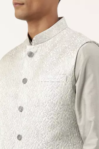 Steel grey jacquard jacket with  grey kurta