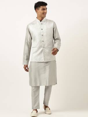 Steel grey jacquard jacket with  grey kurta 1