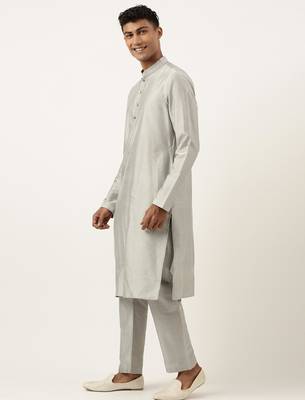 Steel grey jacquard jacket with  grey kurta 4