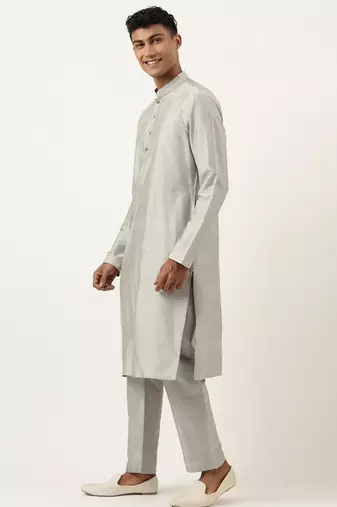 Steel grey jacquard jacket with  grey kurta