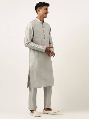 Steel grey jacquard jacket with  grey kurta 5