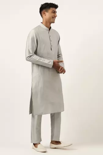 Steel grey jacquard jacket with  grey kurta