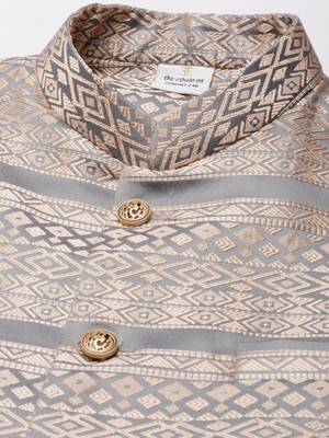 Grey peach jacquard jacket with peach kurta 2