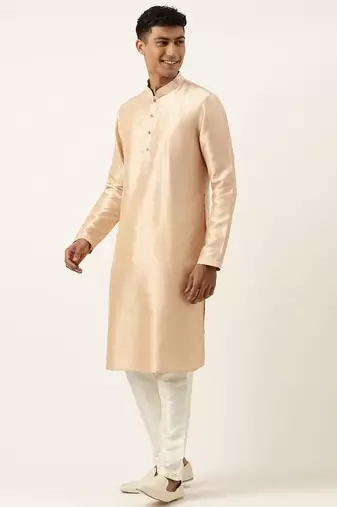 Grey peach jacquard jacket with peach kurta
