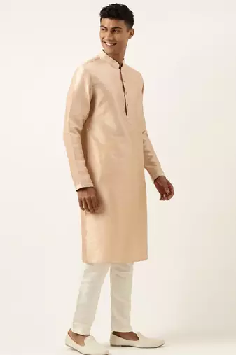 Grey peach jacquard jacket with peach kurta