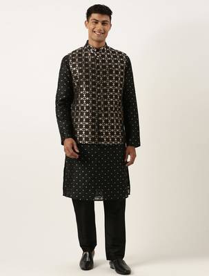 Black chanderi jacquard jacket with black booti chanderi jacquard kurta 1