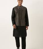Black chanderi jacquard jacket with black booti chanderi jacquard kurta