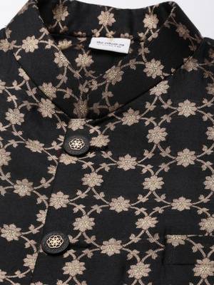 Black chanderi jacquard jacket with black booti chanderi jacquard kurta 2