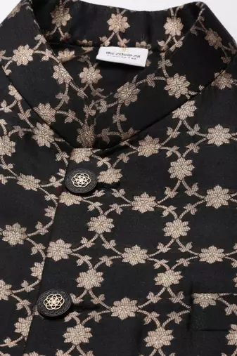 Black chanderi jacquard jacket with black booti chanderi jacquard kurta