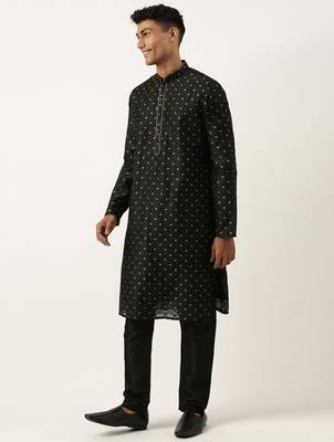 Black chanderi jacquard jacket with black booti chanderi jacquard kurta 3