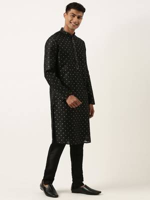 Black chanderi jacquard jacket with black booti chanderi jacquard kurta 4