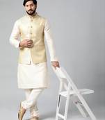 Cream diamond gold motif jacket with cream kurta